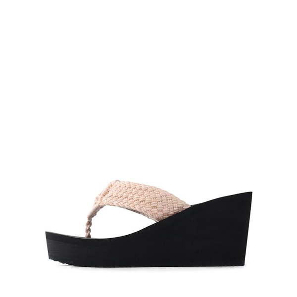 Woven Strap Platform Wedge Flip Flops - PINK - 2